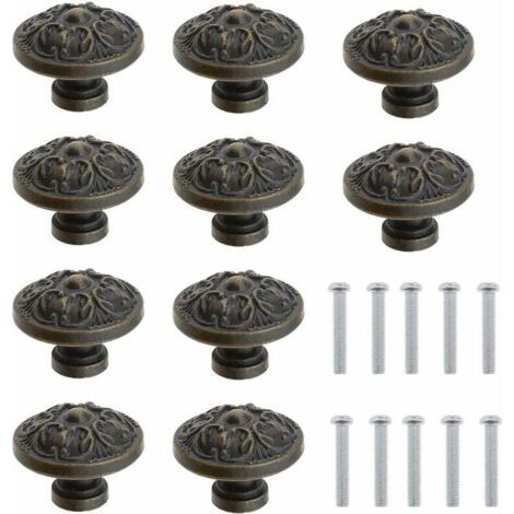 Un ensemble de 10 poignées de tiroir rondes vintage, adaptées aux armoires, commodes, buffets et portes de meubles, avec vis, couleur bronze antique, 29 x 21 mm. (1/4)