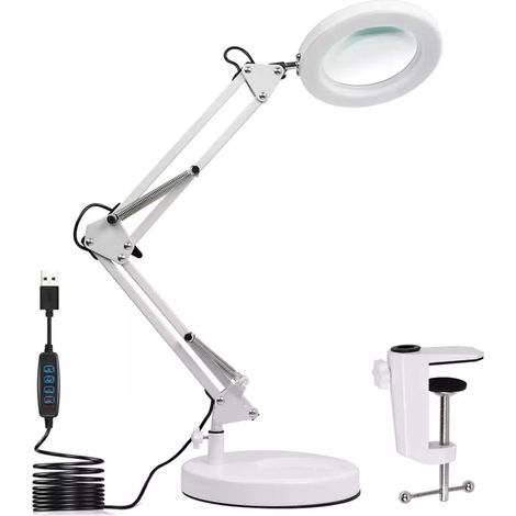Ortviai – LED-Lupenleuchte 10× mit 72 LED – 3 Farbtemperaturen, Dimmung 10–100 % – Standfuß und Klemme 2-in-1, freihändig – Lesen, Nähen und Basteln, Weiß (1/5)