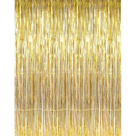 Rideau Métallique Or de Frange Brillant Rideau à Franges Aluminium Fenêtre Mur pour Fête de Mariage d'anniversaire(1m x 2m) (1/3)