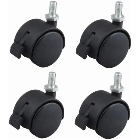 QORVA-Lot de 4 roulettes pivotantes pour meubles de 40 mm avec frein, fixation par vis en nylon noir M8 x 15, charge 40 kg par roue