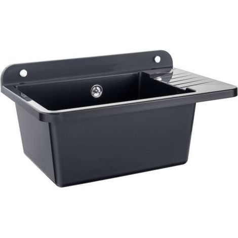 ZELVO COMPACT Kunststoff - Ausgussbecken schwarzer Granit Waschbecken Waschtrog Spülbecken 505 x 345