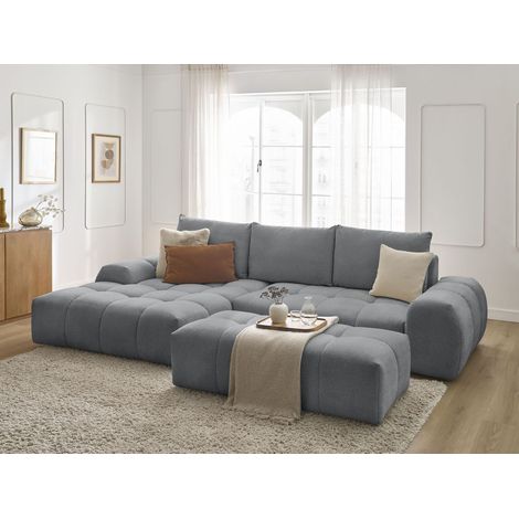 BOBOCHIC - Canapé d'angle convertible coffre EVEREST tissu chiné avec pouf Angle gauche  Gris foncé (1/5)