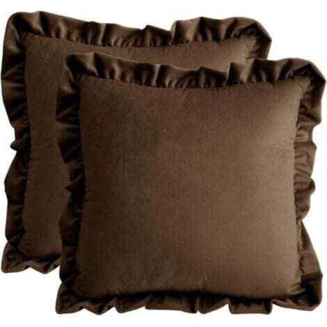 Set of 2 Brown Ruffled Cushion Covers 45x45 cm Home Decorative Velvet Pillowcases for Sofa, Bedroom, Car