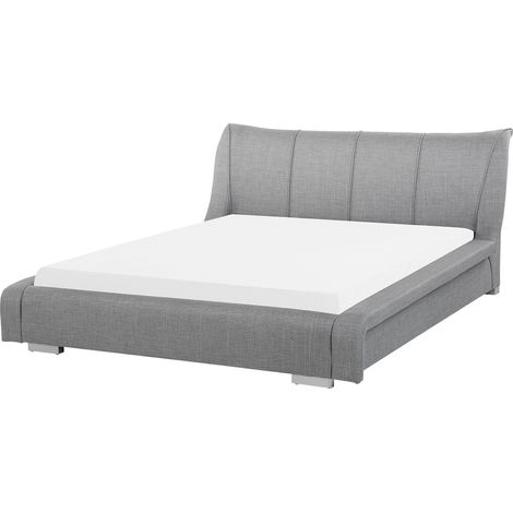 Marco de cama tapizado gris 160 x 200 cm con somier de listones y cabecero tapizado Nantes