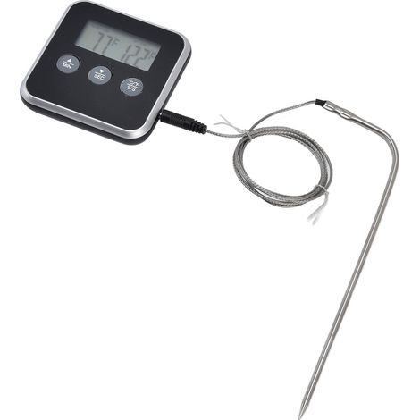 Thermomètre à viande intelligent à 3 boutons, affichage LED numérique, thermomètre de four multifonctionnel avec sonde pour la cuisson, la pâtisserie et le barbecue, noir (1/5)