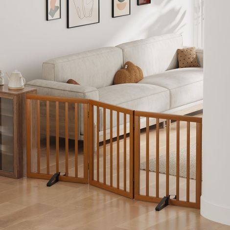 Barrière de Sécurité pour Chien en Bois Clôture Pliable à 3 Panneaux avec Pieds de Support Grille de Protection Amovible pour Escaliers Portes et Maison (1/5)