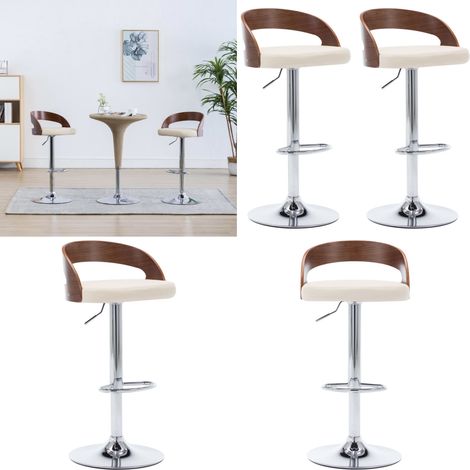 Barhocker 2 Stk. Cremeweiß Kunstleder und Bugholz - Barhocker - Küchenstühle - Esszimmerstühle - Cremefarbene Möbel - Designerstühle - Home & Living (1/5)