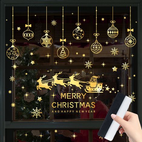 Decal Fenetre Noel - Autocollant Sans Colle Pour Vitre - Reindeer Decoration Hivernale - 1 Set (1/5)