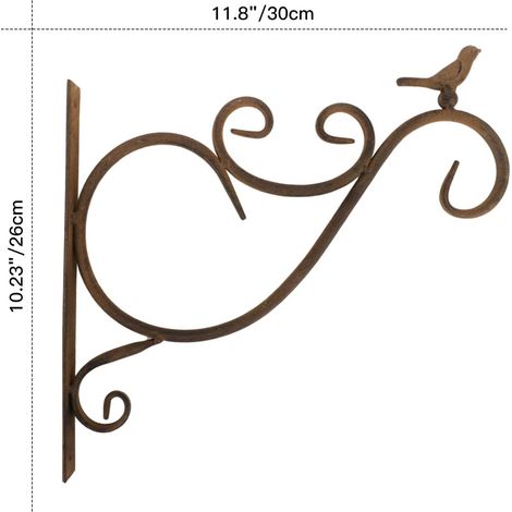 Support Plante Mural Balcon, Lot de 2 Rétro Européen Forme d\'Oiseau, Crochet de Suspension en Fer Forgé, pour lanternes à paniers avec Vis, Décor Extérieur pour Balcon de Jardin-couleur rouille-Fei Y (1/5)
