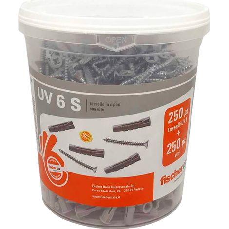 Fischer serie uv 5 s tassello nylon con vite - secchiello da 300 unità