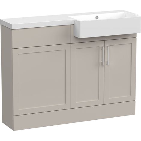Pirehill Traditional Floor Standing Compact Vanity Basin WC Combination Unit with Basin, Right Hand, 1100mm, Pebble Grey