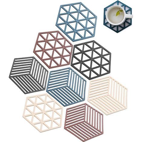 Silicone Pot Holder, Hexagonal Pot Holder, Folding Silicone Heating Pads for Drinks, Flower Coasters, Table Coasters, 8 Pieces (1/5)