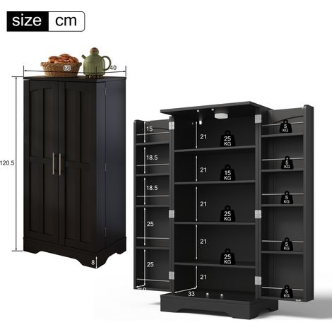 Meuble de cuisine 120x60x40 cm avec éclairage LED à détecteur, grand placard 2 portes, étagères réglables et rangements de porte – idéal pour cuisine, salle à manger ou salon, noir (1/5)