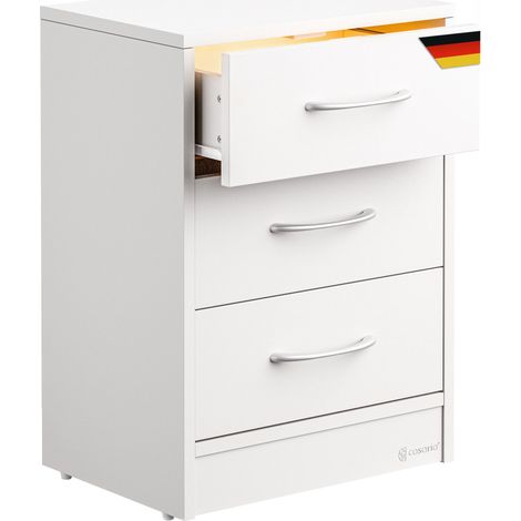 CASARIA® Eloise 3-Drawer Bedside Table Chest Of Drawers 3 Drawers Cable Routing Hole Wall Mounting Option Bedroom Nightstand 54x39x28cm Weiß LED (de)