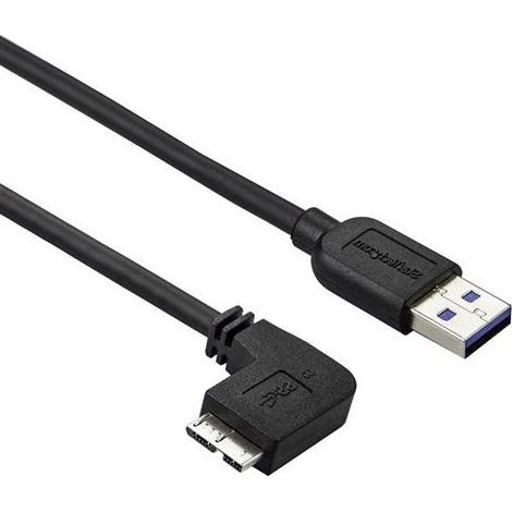 StarTech.com Câble Micro USB 3.0 slim - USB-A vers Micro-B à angle gauche de 50 cm - M/M - 0,5 m - USB A - Micro-USB B - 3.2 Gen 1 (3.1 Gen 1) - 5000 Mbit/s - Noir (USB3AU50CMLS)