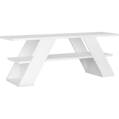 Meuble TV en bois coloris blanc - longueur 120 x profondeur 34 x hauteur 40 cm (1/3)