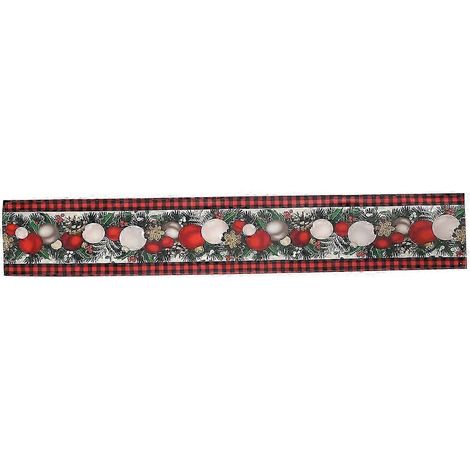 Chemin de table de Noël en lin à carreaux rouges et noirs, 183 cm de long, pour l'hiver et les fêtes. (1/5)