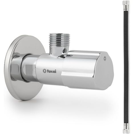 Robinet ACS CHROMÉ - M 1/2"/M 3/8" + Flexible 300mm NOIR POLYMÈRE Øintér.8mm- F/F 3/8" - Tucai