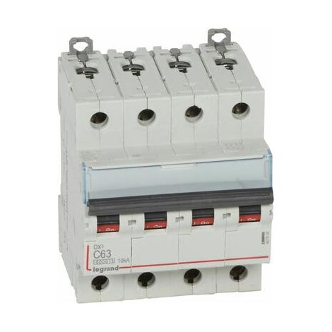 Disjoncteur DX³ 6000 -vis/vis- 4P- 400V-63A-courbeC-peigne HX³ trad 4P - 4 modules - 407904