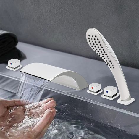 【Chauffage et ventilation】Robinetterie de baignoire, 5 trous, bord de baignoire, robinets de baignoire avec pommeau de douche, et tuyau de douche (1/5)