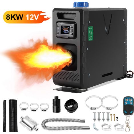 TolleTour Riscaldatore diesel ad aria, 8 kW, 12/24 V, Bluetooth, LCD e telecomando, 1 uscita aria, verticale, serbatoio 5 L, tutto in uno (1/5)