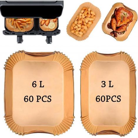 Papier Cuisson Air Fryer - Résistant à 232 °C - Compatible Philips Dual Basket 3000 Series 9 L - 60 Pièces 6 L + 60 Pièces 3 L (1/5)