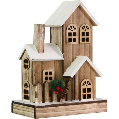 Maisonnette de Noël décorative en sapin avec LED, 24 x 14 x H. 32 cm (1/2)