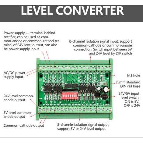Module Convertisseur De Niveau - 8 Canaux - 5V 24V Bidirectionnel Avec Isolation Optocoupleur - Pour Automatisation Industrielle - 1 Pièce (1/5)