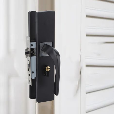 Cerradura silenciosa QuietPro para puertas de dormitorio, fabricada en aleación de aluminio con manilla de madera negra. (1/5)