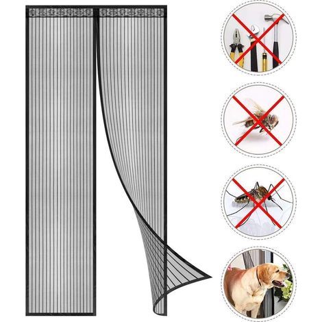 Moustiquaire à Fermeture Aimantée - Fermeture Automatique Maille Ultra Fine, Installation sans Outil Facile (Noir (Nouveau Style), 120 x 210 cm) (1/5)