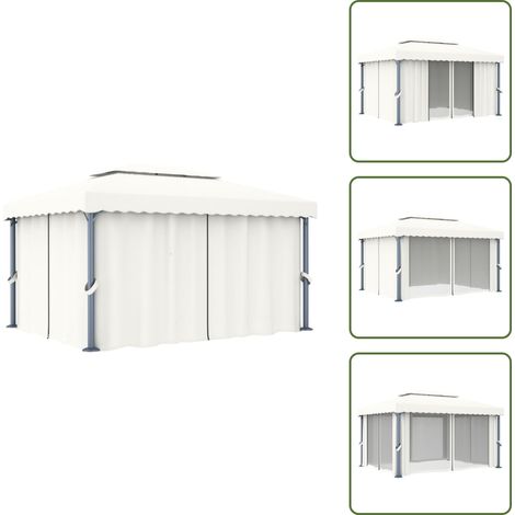 Gazebo per feste - vidaXL Gazebo con Tende 4x3 cm Bianco Crema Alluminio - Gazebo per picnic