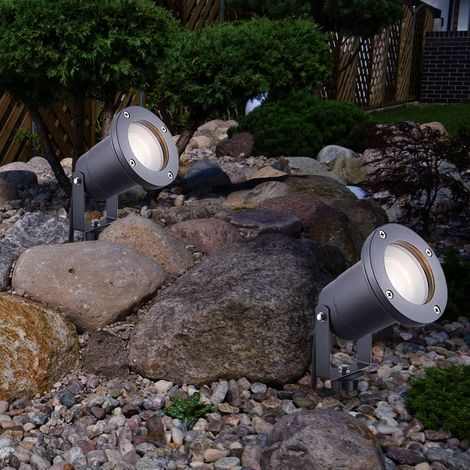 2x Außenlampe Steckleuchte Gartenlampe Strahler, Erdspitz IP65 Wetterfest Spot beweglich, Glas klar grau, 1x GU10 Fassung, DxH 9,8x32,5cm 2er Set