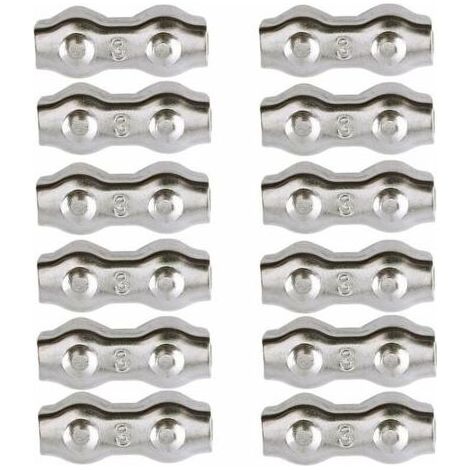 Serre-câble , Serre Cable Acier 3mm 12 Pièces Serre Câbles Duplex Pince de Câble Acier inoxydable 304 D'agrafe de Câble,Câble Poignées pour 2mm Câble Métalliques Pince À Câble Corde à Linge,AAFGVC (1/5)