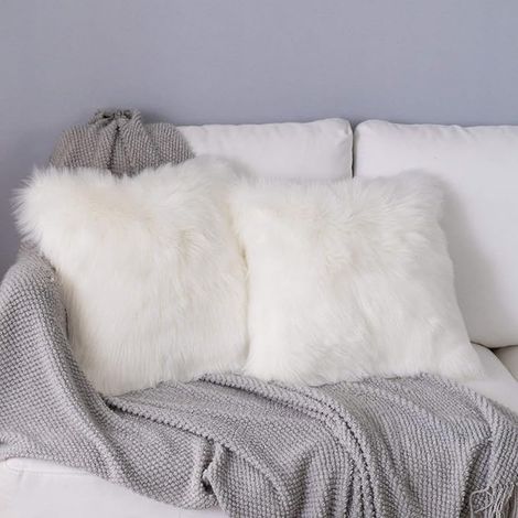 BlancHousse de Coussin Fausse Fourrure Deluxe Décoratif Canapé Chambre Lit Doux moelleux Mongolie Taie d'oreiller 45 x 45cm 2pcs Tissu Blanc (1/5)
