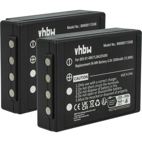 vhbw 2x Akku kompatibel mit HBC Linus 6, 4 Industrie-Funkfernsteuerung Fernbedienung (2000 mAh, 6 V, NiMH) - Schwarz