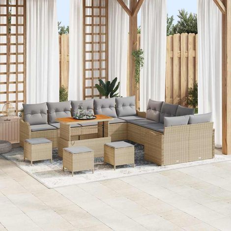 Garten-Sofa-Set 14 pcs Beige Poly-Rattan