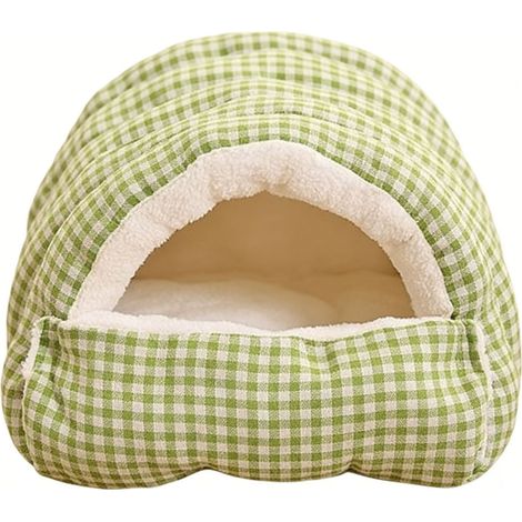 Lit grotte pour chien et chat, doux, confortable et chaud, maison d'hiver fermée avec coussin amovible pour chats et chiens, vert clair moyen (1/5)