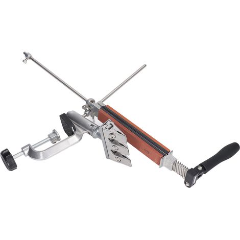 Affûteur à angle fixe en métal avec 4 pierres à aiguiser, outil rotatif et pivotant à 360° pour l'affûtage et le polissage. (1/5)