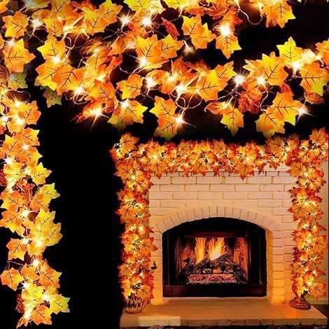 Guirlande lumineuse en érable à 50led, 16,4 pieds, 2 paquets, fonctionne à piles, décorations d'automne pour Thanksgiving et Halloween pour la maison (1/4)