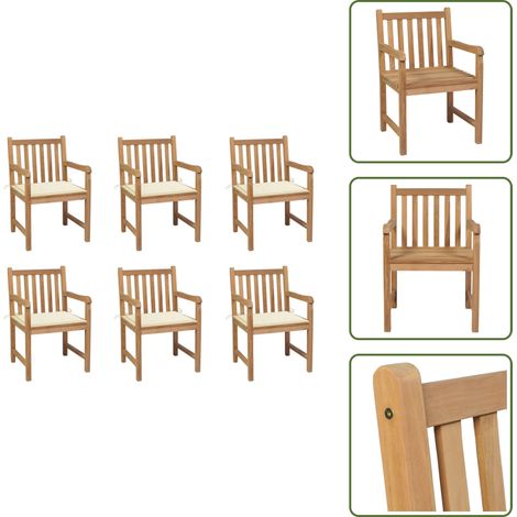 Gartenstühle 6 Stk. mit Creme Kissen Massivholz Teak - Gartenstühle - Teakholzmöbel - Outdoormöbel - Gartenmöbelset - Esszimmerstühle (1/5)