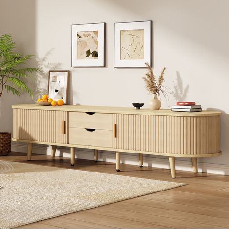 TV-Schrank 175x40x42 cm in Eiche aus MDF mit 2 Schubladen, Schiebetüren und verstellbaren Einlegeböden (1/5)