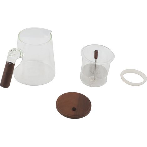 Théière avec infuseur, passoire et couvercle, 1 L, en verre borosilicate transparent, séparateur d'eau pour thé en vrac, pour la maison ou le bureau. (1/4)