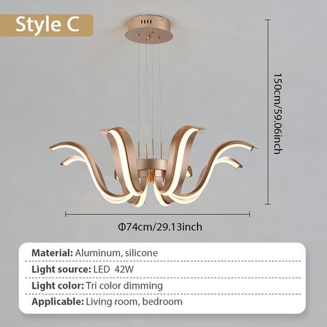 Großer LED Lotus-Kronleuchter Rund Ø 74 cm, Moderne Design-Deckenlampe, 3 Lichtfarben, Gold, für Wohnzimmer
