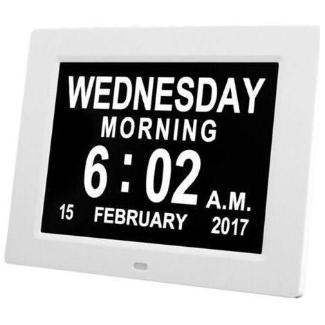 LAN - Horloge calendrier numérique 7 pouces avec date - Alzheimer horloge pour les parents (blanc) (1/4)