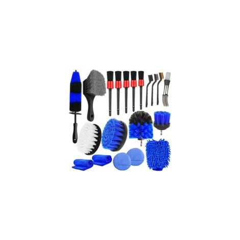 Kit di pulizia auto 20 in 1 – 1 spazzola per cerchi – 4 spazzole per trapano – 3 spazzole metalliche – Guanto in microfibra assorbente – Crezuo