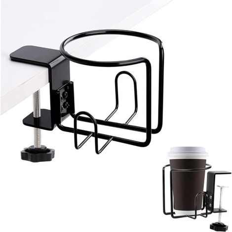 2er-Pack Getränkehalter auslaufsichere Becherhalter Tischhalter universeller Edelstahl-Becherhalterclip Wasserflaschenclip für Schreibtisch Tisch (1/5)