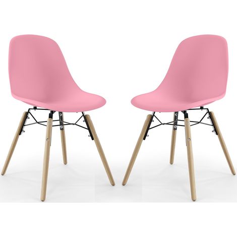Sedia da Pranzo - Design Scandinavo - Gambe in Legno - Set di 2 - Skögur Rosa