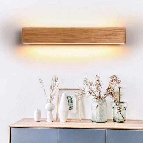 Applique Murale, LED créative Applique murale simple en bois massif,Interieur Lampe LED pour chambre/enfant/salle de bain/Escalier/Couloir (52CM) (1/4)