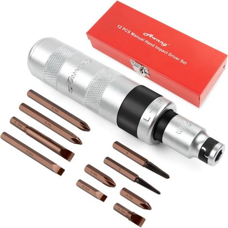 Schlagschrauber-Set – Manueller Schlagschrauber, Adapter und Bits – 12-teiliges Set, 1/2 Zoll