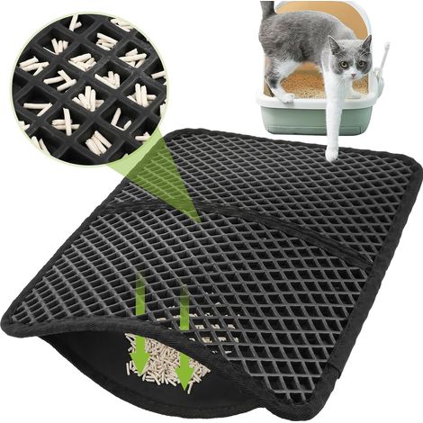 Doppellagige Katzenstreumatte, wasserdichter Urinschutz, faltbare, wabenförmige Hygienematte, große Größe 33 x 46 cm, schwarz (1/5)